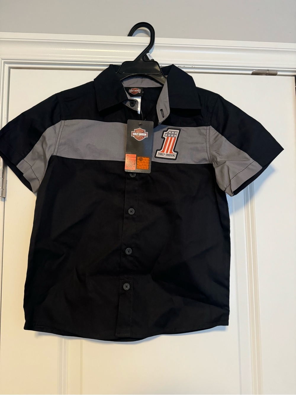 Harley-Davidson Kids Black and Gray Short Sleeve Button-Down Shirt